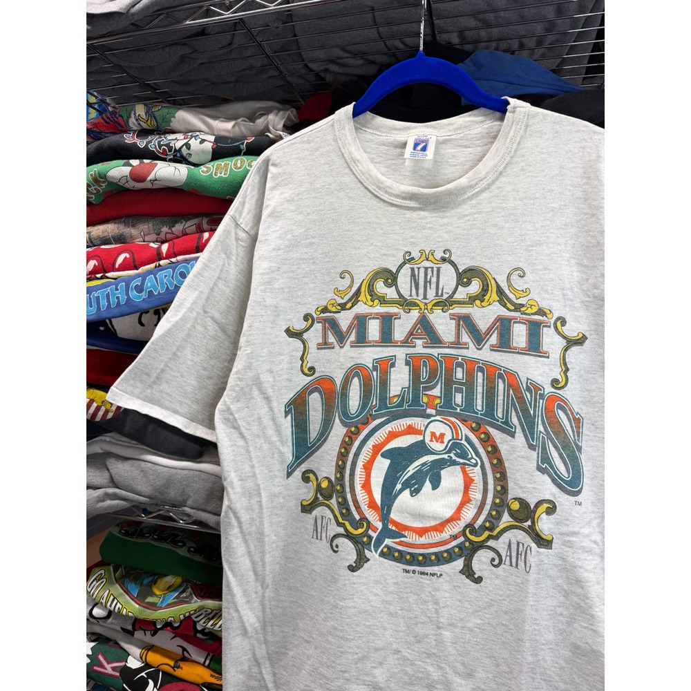 Vintage 1994 Miami Dolphins NFL Logo 7 T-Shirt Mens Gray Single Stitch 90s AFC